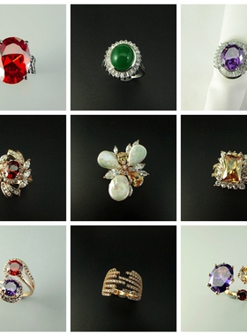 时尚流行首饰饰品夸张华丽彩色锆石水钻女士戒指指环 210502