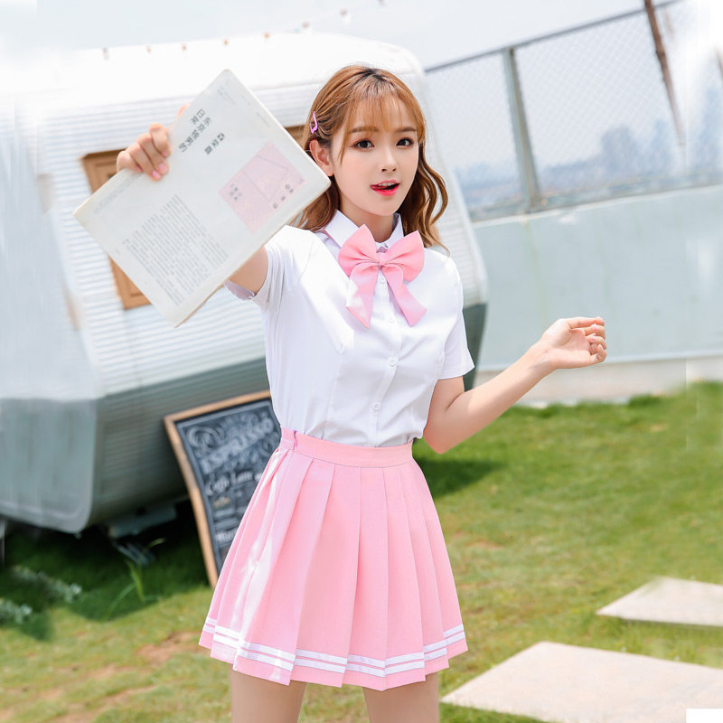 衬衫粉色百褶裙少女演出服套装甜美中小学生日系学生毕业季班校服