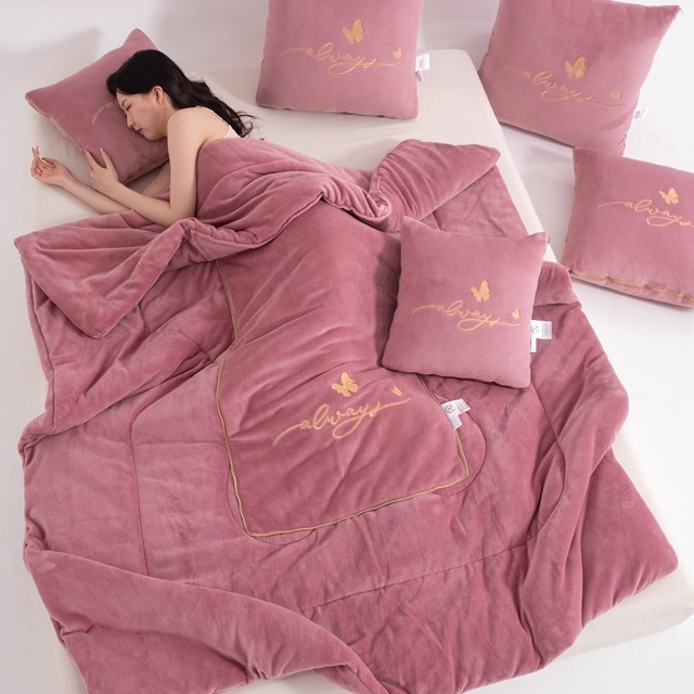 凤蝶舞秋冬加厚二合一抱枕被