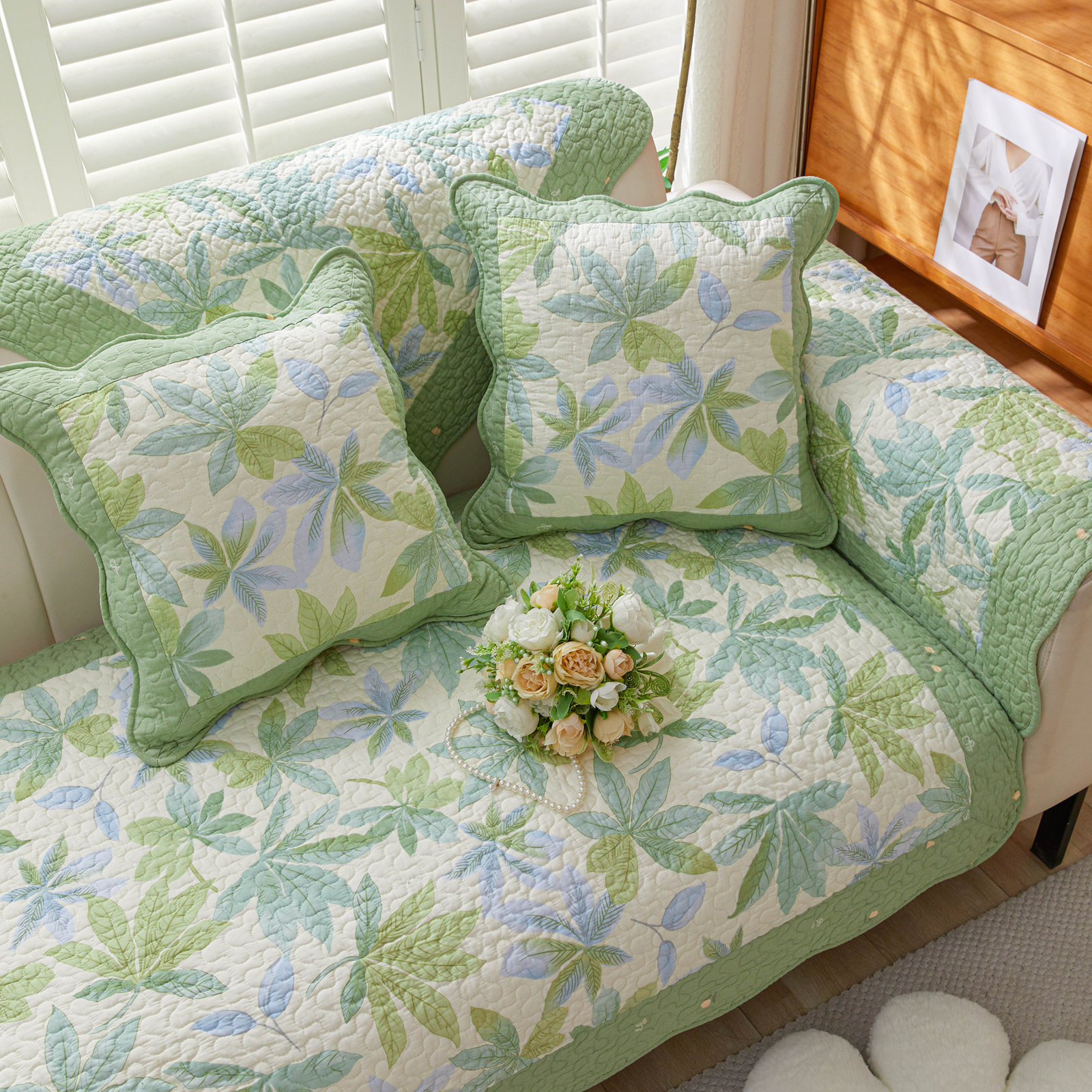 全棉沙发垫四季通用布艺防滑沙发套罩田园奶油风三人位沙发坐垫子