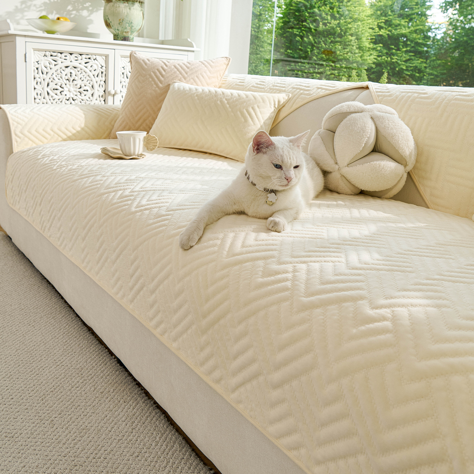 凤蝶舞秋冬毛绒沙发垫防滑