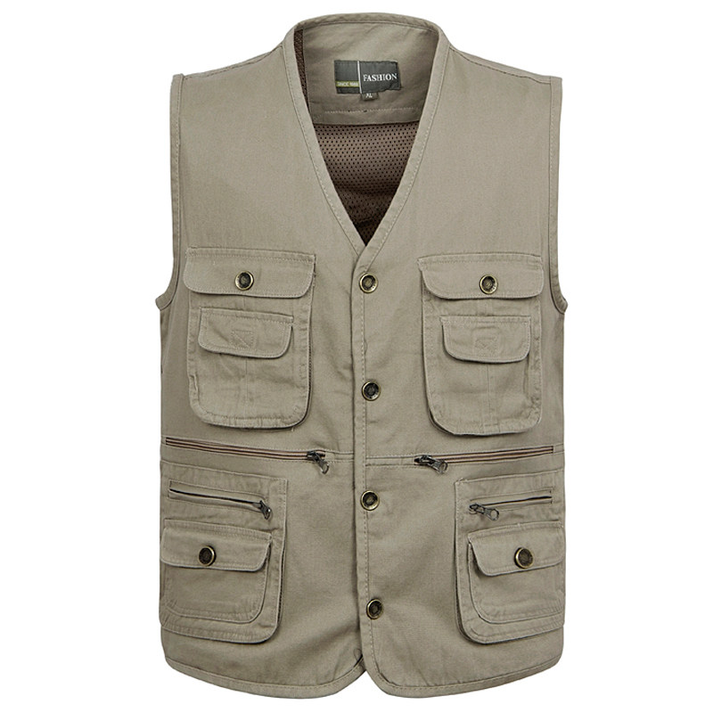 春秋装摄影钓鱼马甲 中老年爸爸装纯棉多口袋马甲背心中年男坎肩