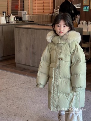 【特价清仓】morningmijia觅加女童羽绒服狐狸毛领加厚长款过膝