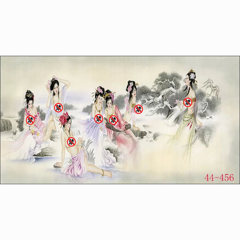 中式国画人物画画客厅餐厅沙发背景墙贴画挂画美女七仙女神仙姐姐