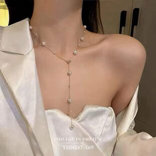古丽古丽个性设计感通体纯银珍珠项链时尚精致气质一款多戴锁骨链