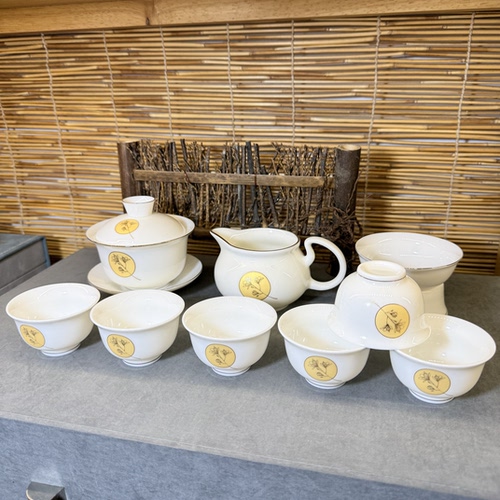 羊脂玉瓷套装新款功夫茶鎏金花盖碗泡茶壶茶杯2026茶具性价比高