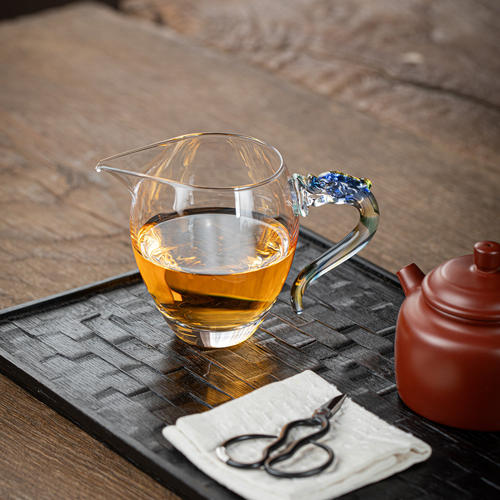 祥瑞龙把七彩厚底高硼硅公道杯加厚透明耐热家用分茶器泡茶杯茶海