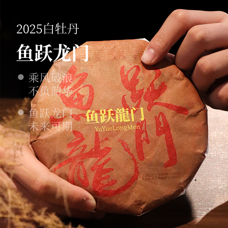 【深山行】鱼跃龙门 2025牡丹饼茶100克 福鼎白茶管阳高山茶区