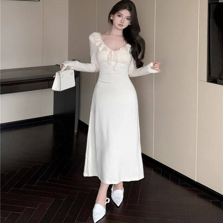 法式温柔蝴蝶结打底长裙