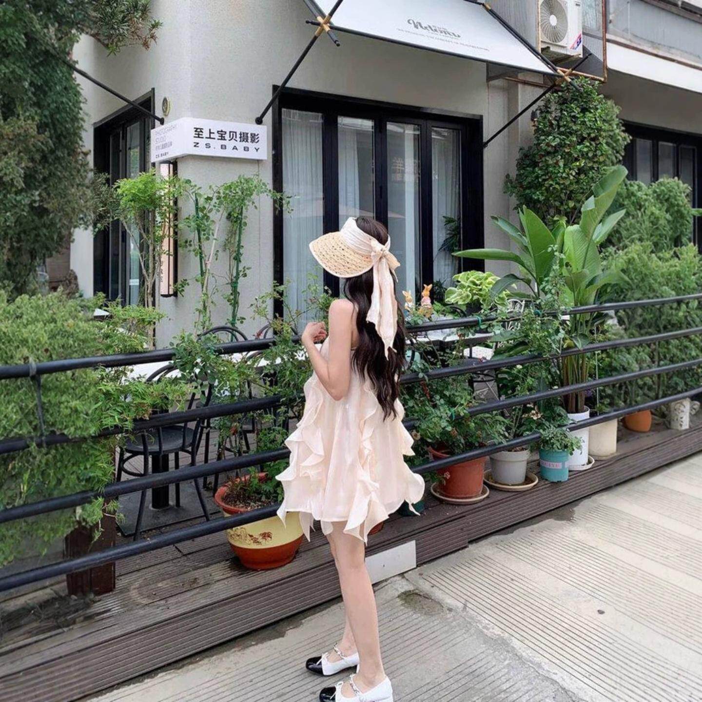 夏季不规则荷叶边A字短裙女生小