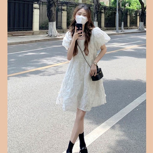 2025新款 奶甜公主裙初恋超仙 夏季 小个子甜美白色连衣裙少女泡泡袖
