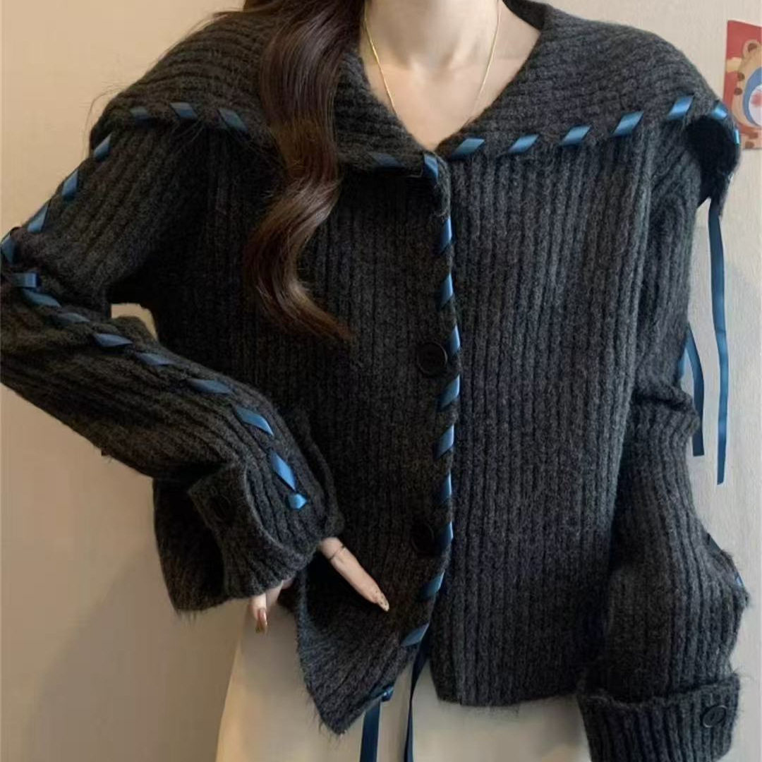 海军领毛衣外套女早秋大码胖mm时髦洋气减龄上衣短款针织开衫,女装/女士精品,常规大码外套,淘宝优惠券,粉丝福利购,淘宝优惠卷