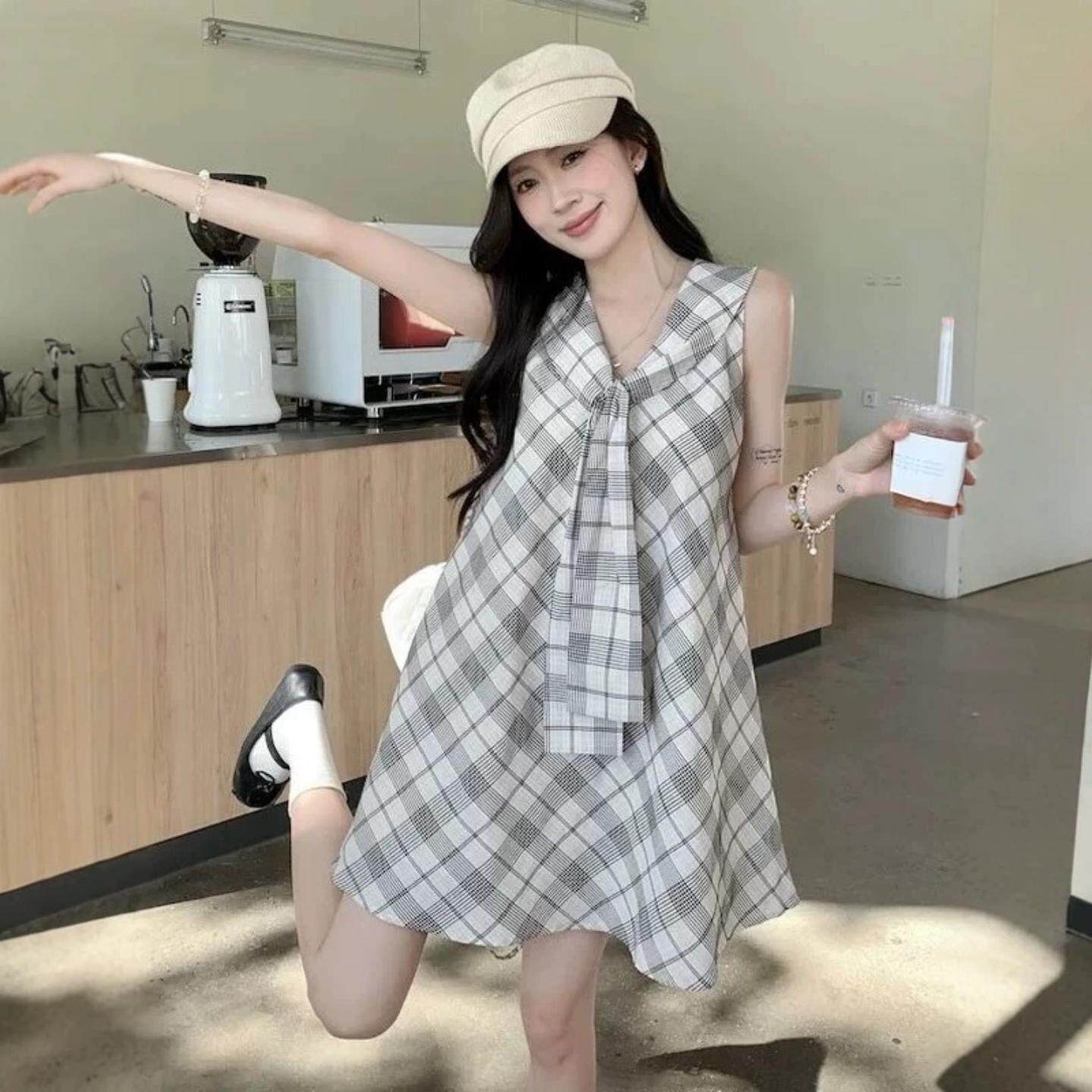 法式度假风海军领背心连衣裙夏