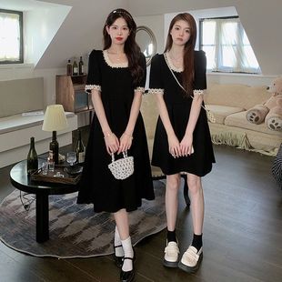 2025夏季 短裙小黑裙 新款 甜美连衣裙胖mm显瘦遮肚裙子海边百搭法式