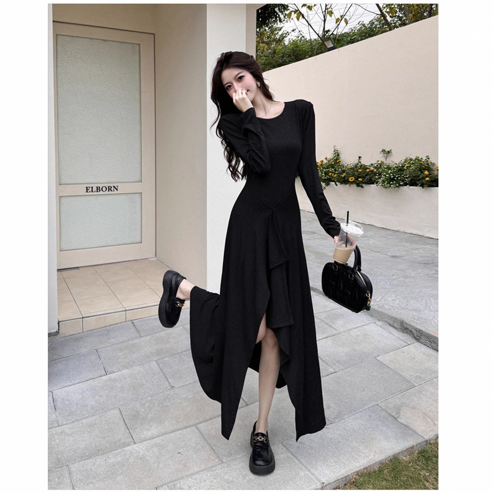 法式不规则长袖纯欲连衣裙子女早秋季新款小个子气质内搭长裙,童装/婴儿装/亲子装,连衣裙,淘宝优惠券,粉丝福利购,淘宝优惠卷