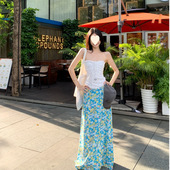 纯欲风抽褶修身 碎花显瘦高腰半身长裙时尚 抹胸上衣女夏季 套装 新款