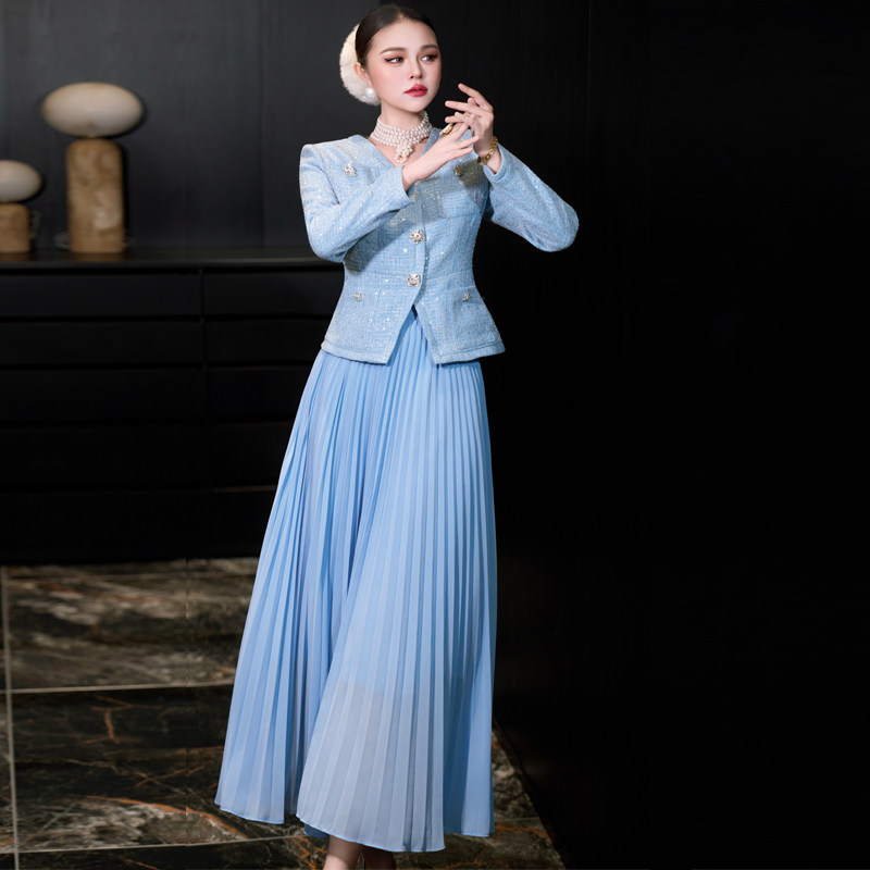 欧货女装2026春秋季新款高级感小香风外套两件百褶长裙时尚套装女,女装/女士精品,时尚套装,淘宝优惠券,粉丝福利购,淘宝优惠卷