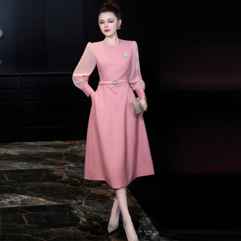 优雅气质小香风中长款连衣裙新款