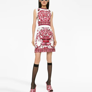 欧货女装2026夏季新款高端提花无袖背心裙优雅气质红花瓷连衣裙女