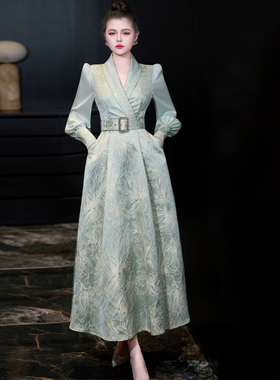 欧货女装2026年春季走秀新款高端宴会礼服长裙提花大摆显瘦连衣裙