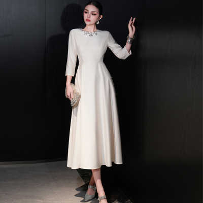 高端名媛轻奢中长款修身连衣裙新