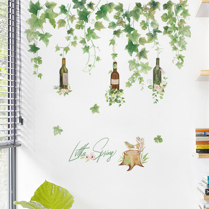 创意墙上植物花卉贴画绿植藤蔓墙贴纸自粘客厅卧室房间装饰壁饰,家居饰品,软装墙贴,淘宝优惠券,粉丝福利购,淘宝优惠卷