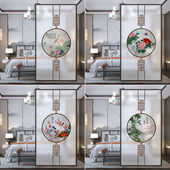 中国风中式 古典静电磨砂玻璃贴膜窗户贴纸透光不透明防窥玻璃贴纸