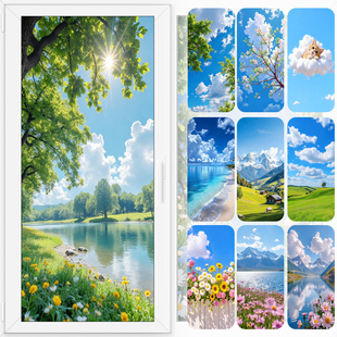 湖景花卉玻璃膜防偷窥浴室推拉门窗贴纸透光不透明静电卧室窗贴画