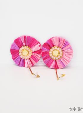 个性彩色草长款拉菲风女