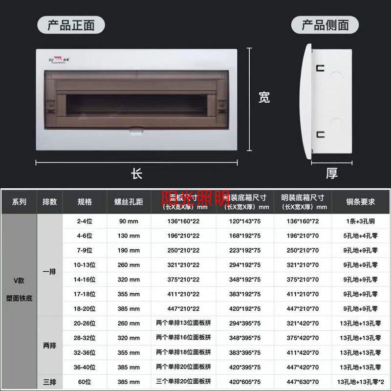 展业家用配电箱BV款明暗多回路强电箱漏电断路器回路箱布线箱