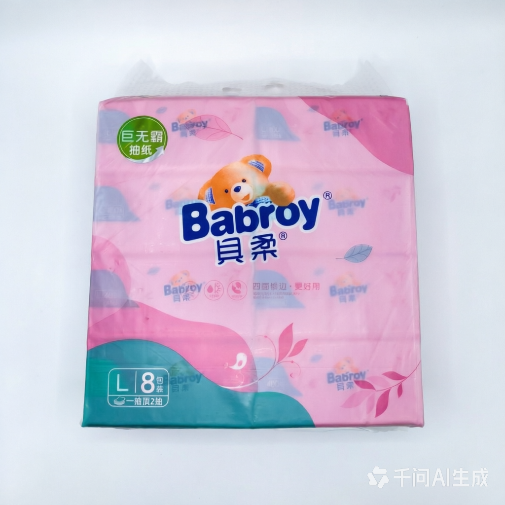 贝柔8包可湿水5层家用抽纸