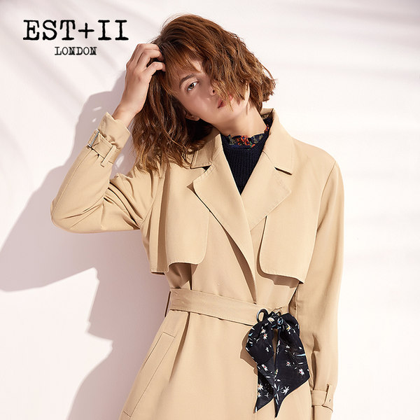 EST＋II 艺诗 18年春季新款 中长英伦风系带 女式风衣 天猫优惠券折后￥199包邮（￥399-200）2色可选