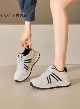 香香莉女鞋新款32721厚底休闲加绒运动系带小白鞋百搭棉鞋2025冬