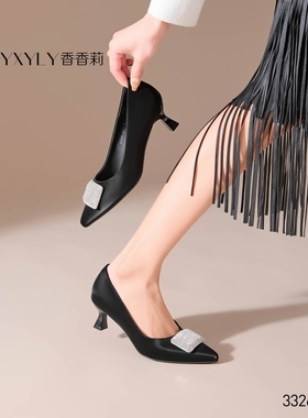 香香莉女鞋2026春季新款33260气质低跟浅口单鞋细跟水钻尖头单鞋