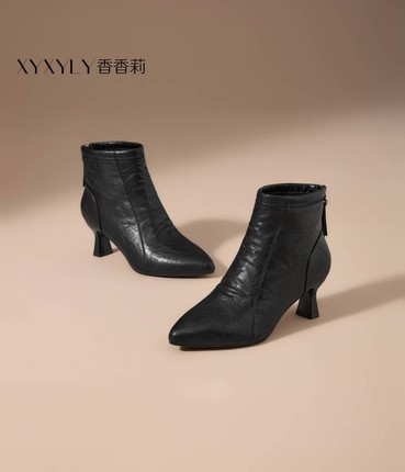 香香莉32261女鞋2025冬新款细跟尖头加绒时装靴百搭棉鞋休闲短靴