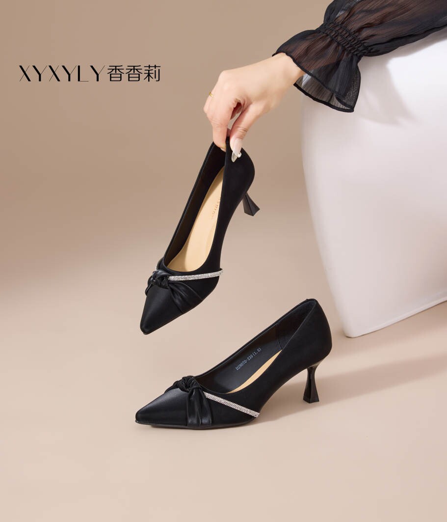 香香莉29070浅口女鞋高跟细跟舒适ol工作上班水钻女单鞋2025春