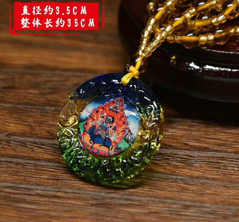 金刚铠甲忿怒莲师吊坠 彩色琉璃佛像挂饰 挂牌