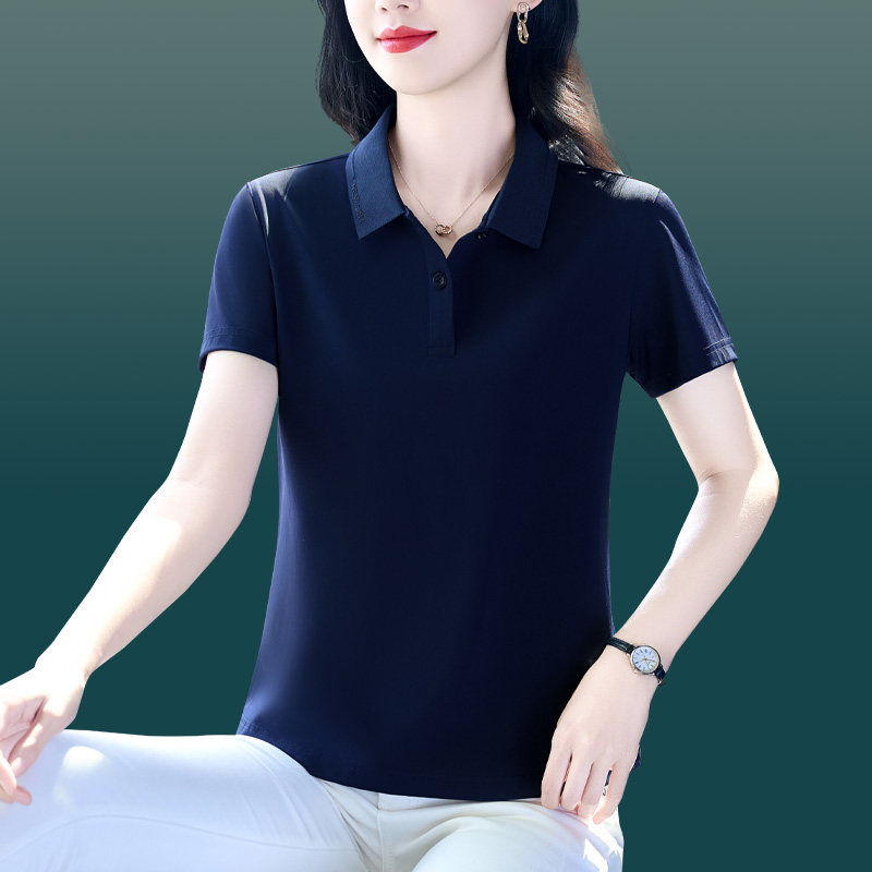 纯色翻领短袖T恤女夏季2026新款洋气妈妈装冰丝速干上衣宽松显瘦