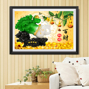 百财纳福5d钻石绣2025新款 满钻大玉白菜餐厅贴砖粘点钻十字绣送人