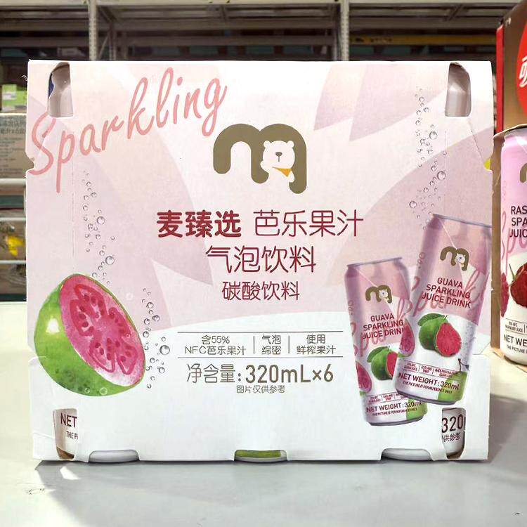 麦德龙果味麦臻选芭乐树莓果汁气泡饮料320ml*6瓶进口听装汽水