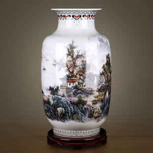 饰品摆件 景德镇陶瓷器粉彩仿古中式 年年有余冬瓜落地大花瓶客厅装