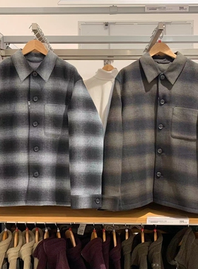 日系秋冬季情侣款双面呢衬衫式茄克休闲外套毛呢夹克470045