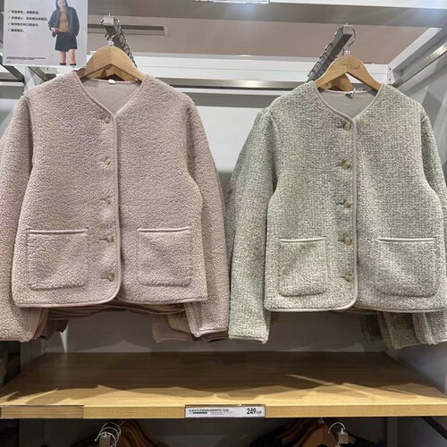 女装仿羊羔绒摇粒绒圆领开衫千金风外套秋冬新款保暖上衣472938
