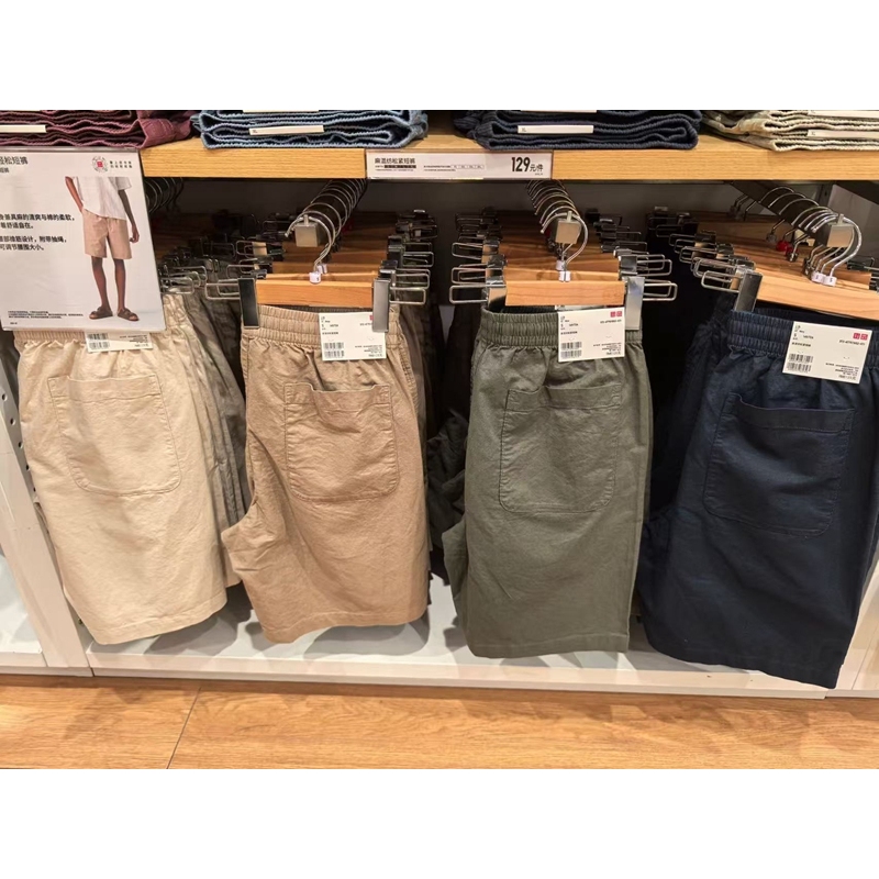 日单男装女装麻混纺松紧短裤休闲棉麻中裤直筒裤春夏新款477515