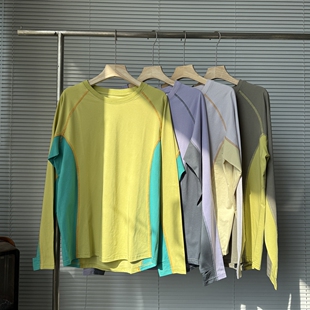 小众不撞款拼色插肩袖上衣 2026春季新款山系风宽松长袖 T 恤男女