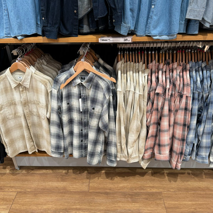 男女装情侣竹节棉格子衬衫长袖衬衣外套空调衫476900/476899