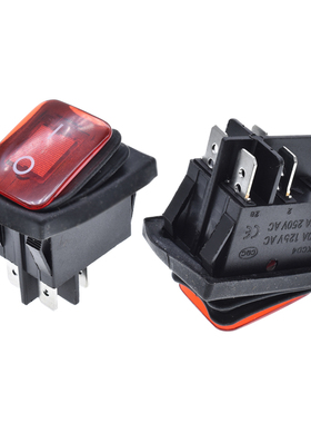 防水船型工业开关船形RL2 KCD4-2X1N 4脚2档红色带灯四脚翘板开关