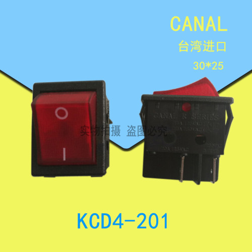 台湾进口船型开关CANAL4脚2档带红灯KCD4-201