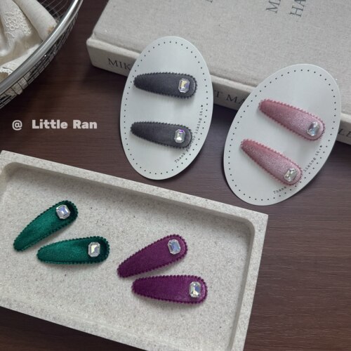 Little Ran秋冬丝绒发夹水钻发夹简约BB夹侧边夹刘海夹碎发夹发饰