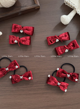 Little Ra新年红色蝴蝶结发圈女童学院风丝绒皮筋高级感发饰